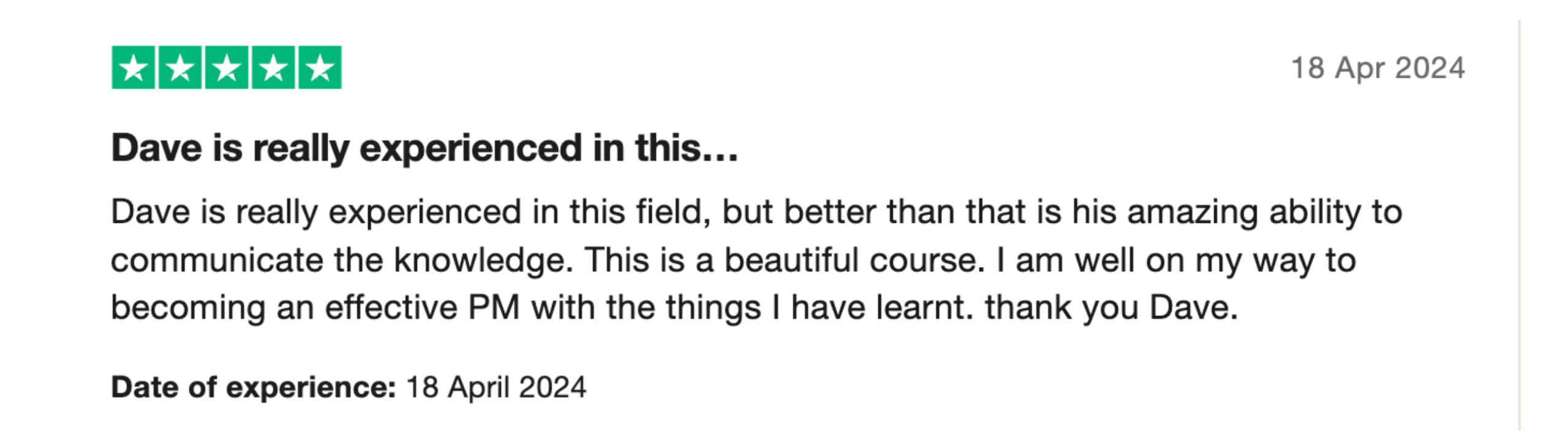 Trustpilot review — Dave is really experienced